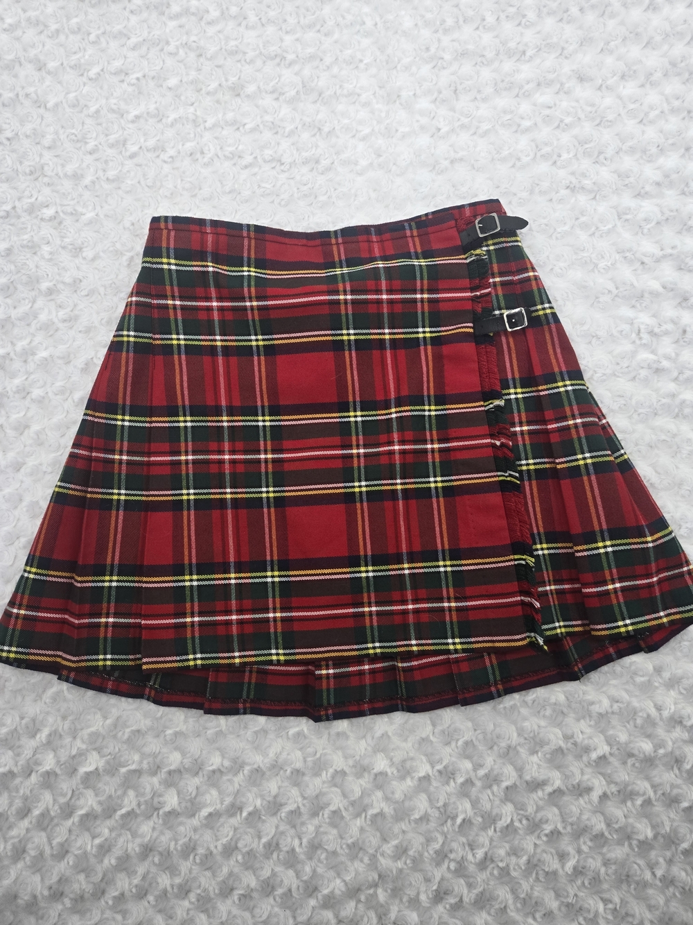 The Kilt Red Green Tartan Plaid Mini Skirt Side Buckle Size 18 (6978)